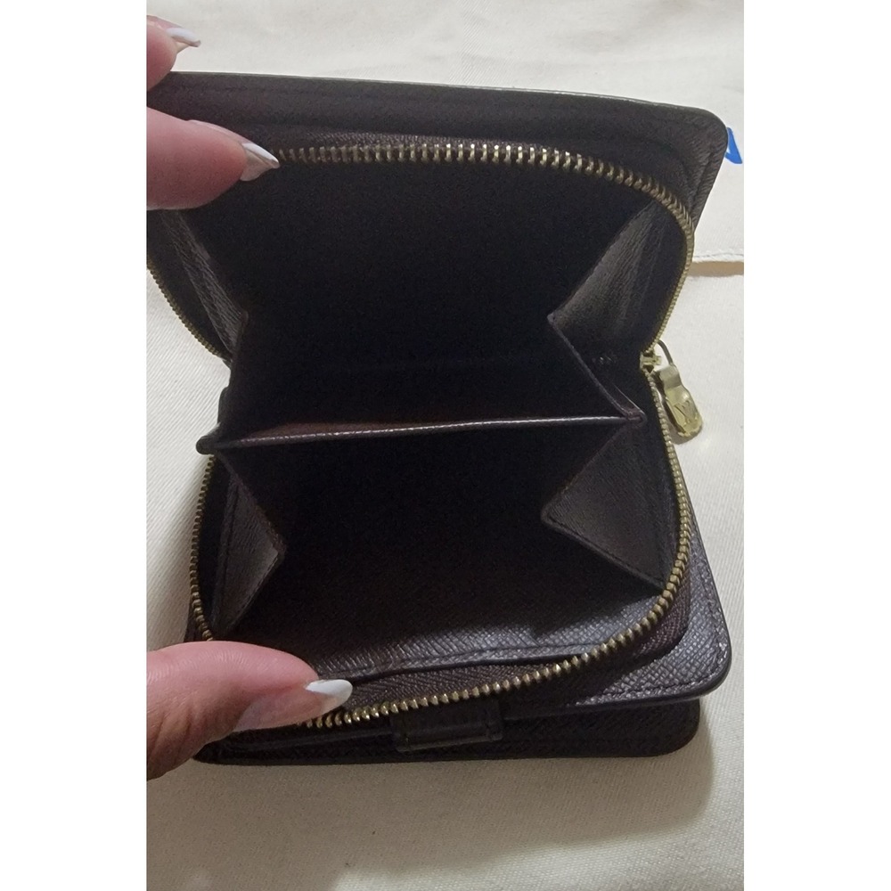 Louis Vuitton Damier Ebene Compact Wallet Brown Checkered Canvas Zippered - Picture 6 of 7